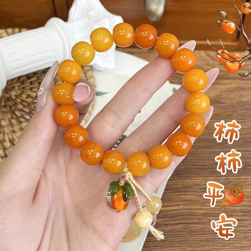 Persimmon Peace Bracelet, Chinese Style, Soft to the Touch, Handcrafted Bodhi Root Buddhist Beads for Girls