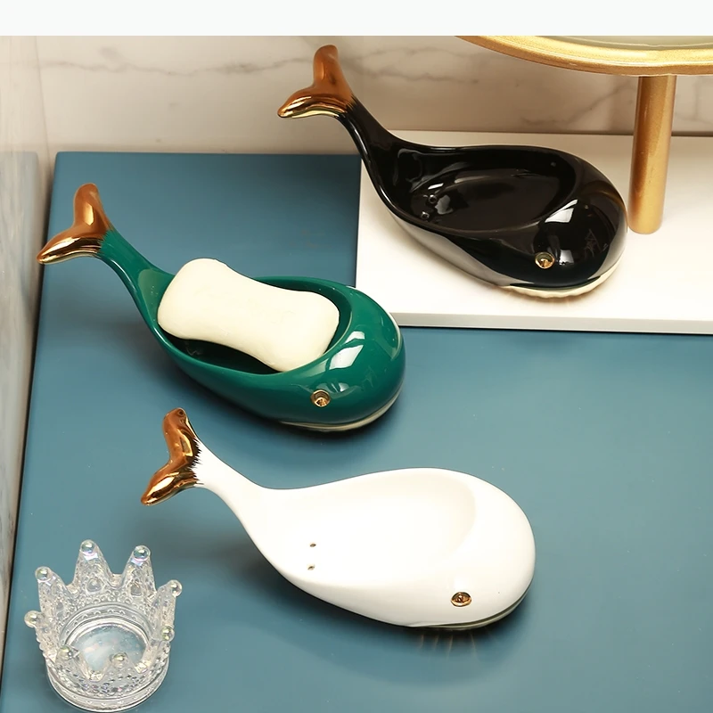 Fashion Cute Whale Ceramic Draining Soap Box Shelves Simple Home Soap Dish Storage Organizer Racks Bathroom Accessories