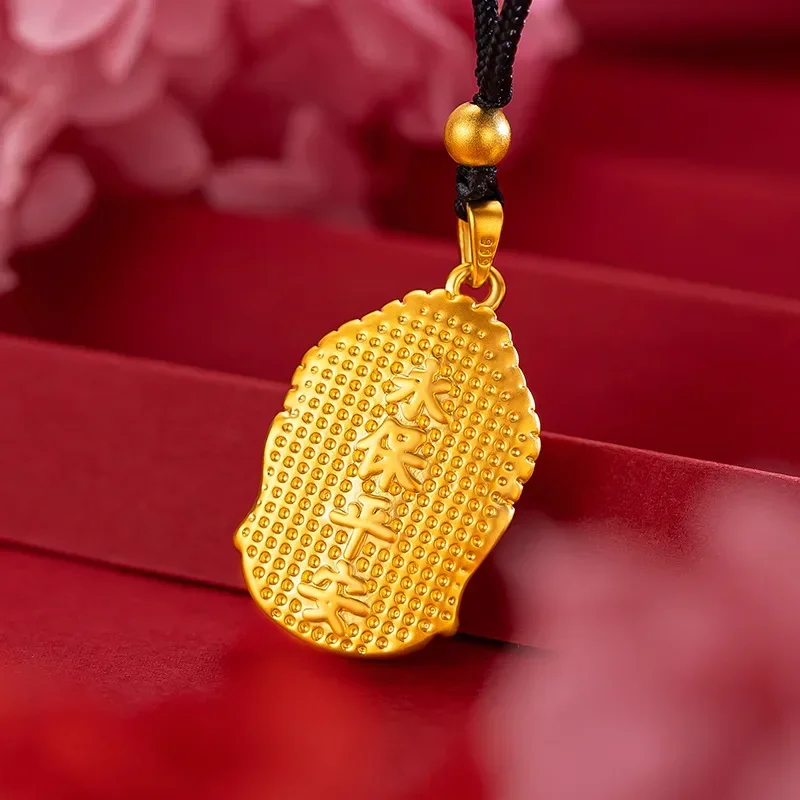 24K Yellow Gold Buddha Head Pendant Buddha Head Necklace, 9999 Real Gold Pendants Simple Fashion Fine Jewelry Gift for Women