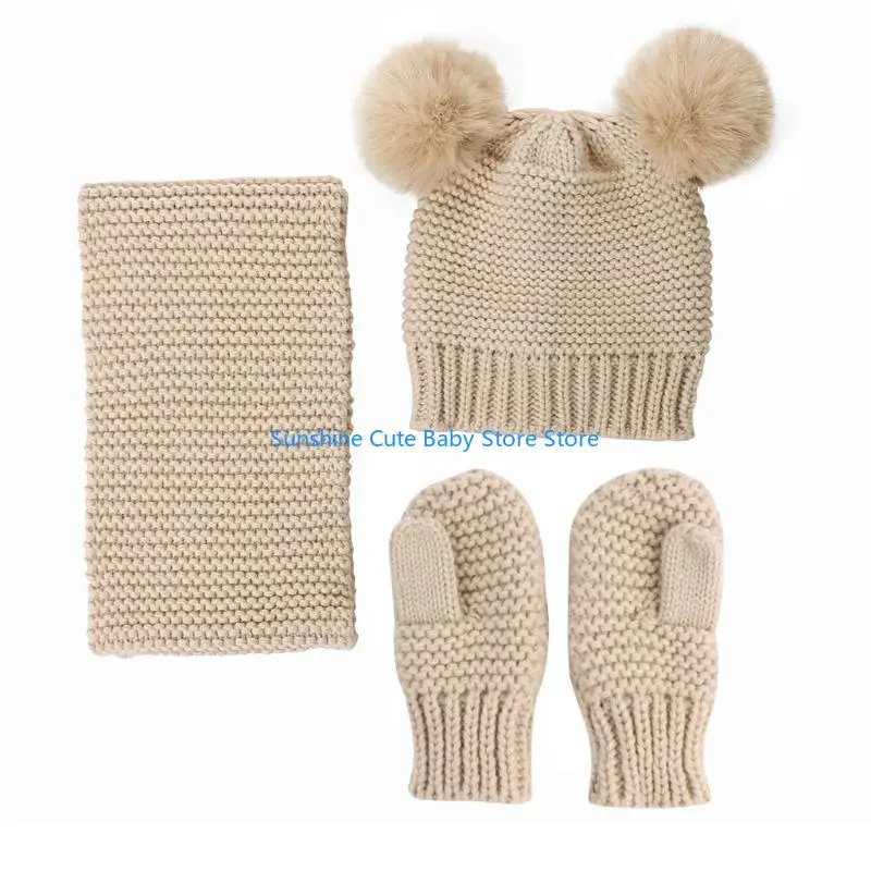 C5AF 防風子供帽子手袋スカーフセット子供ニットスカーフスーツ冬 3 個