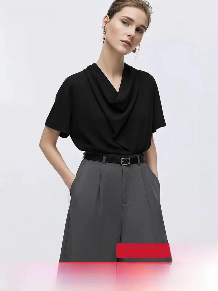 

Commuter Style Women's Casual Pants Summer 2026 Wide Leg Loose Fit Five-Quarter Length Polyester Spandex Blend