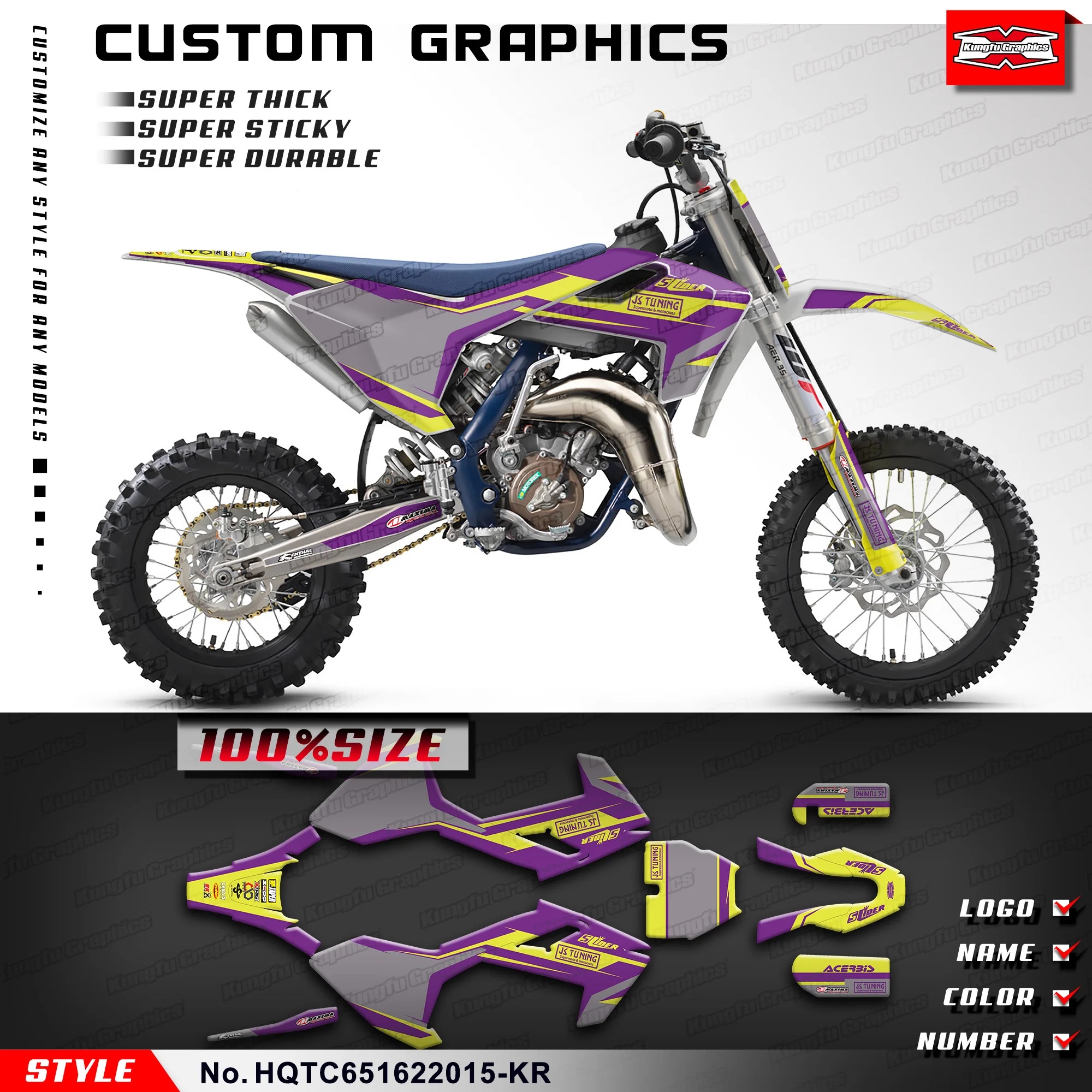 

KUNGFU GRAPHICS Motocross Stickers MX Racing Decals Kit for Husqvarna TC65 TC 65 2016-2023, HQTC651622015-KR