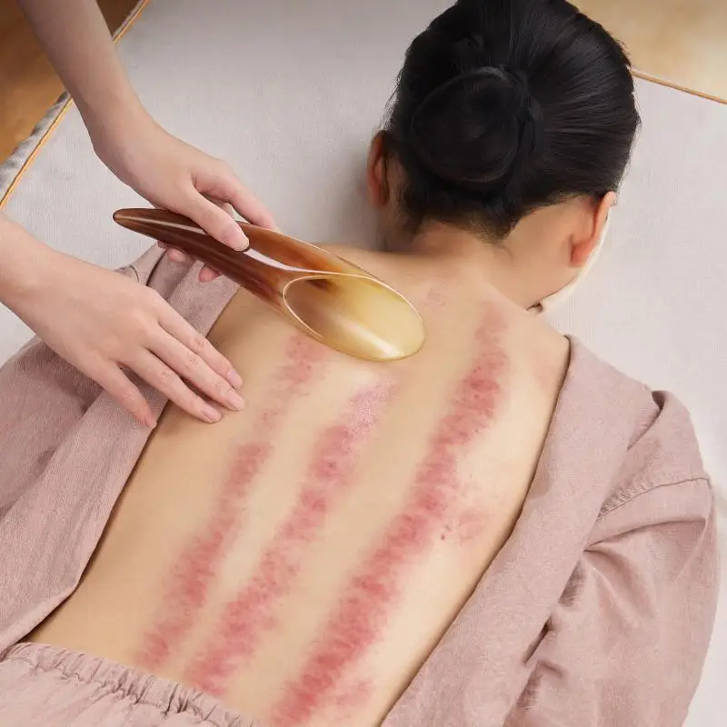 Gua Sha Board Natural Buffalo Horn No Stress Facial Body Massage Tool Anti Aging Scraping Plate for Home Spa Use