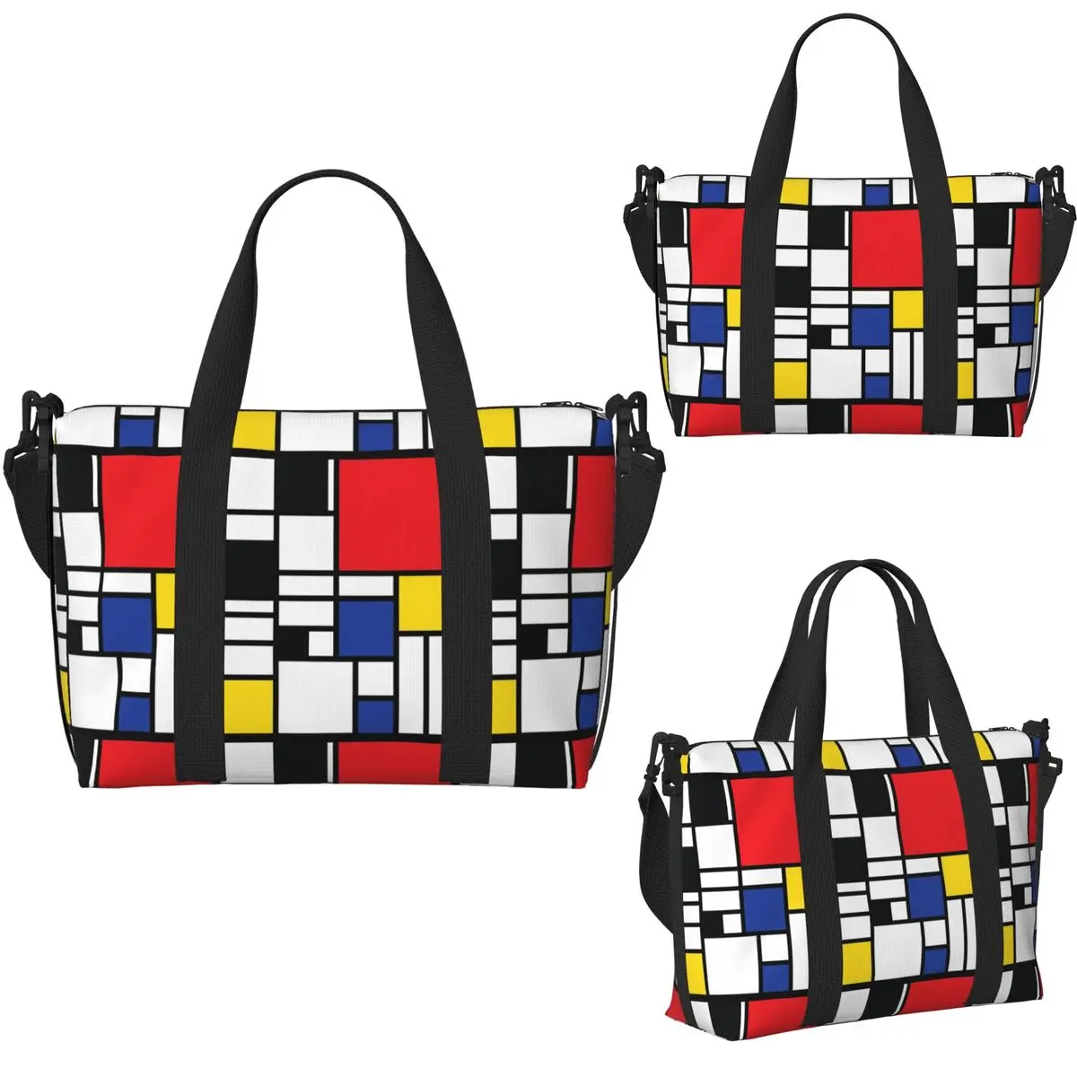 حقيبة سفر للشاطئ من Piet Mondrian De Stijl ذات سعة كبيرة لصالة الألعاب الرياضية واليوجا للنساء حقيبة كتف واق من المطر للتسوق