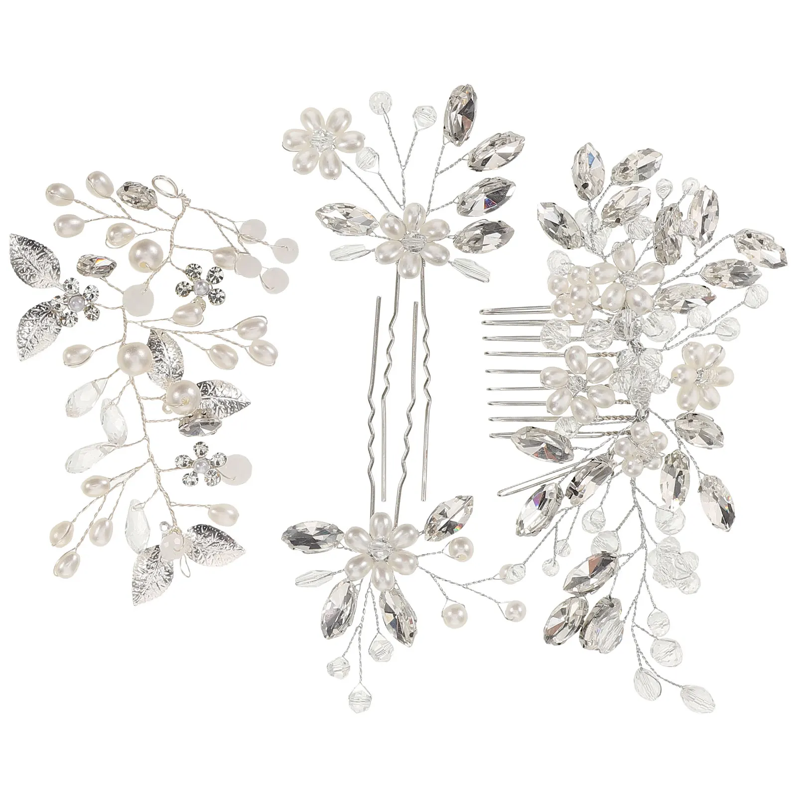 

4pcs Rhinestone Hair Comb Set Pearl CrystalInserted Combs for Wedding Banquet Bridesmaid Girls Lightweight Unique