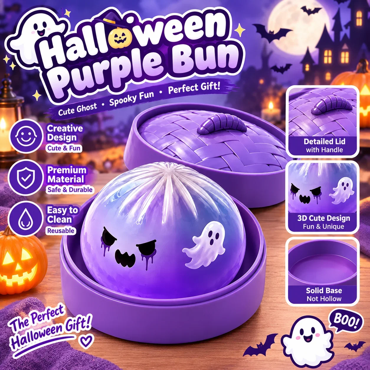 Halloween Surprise Blind Box 8.5cm Giant Bun Squishy Toy with Ghost Inside Extra Large Dumpling Slow Rebound Squeeze Gift