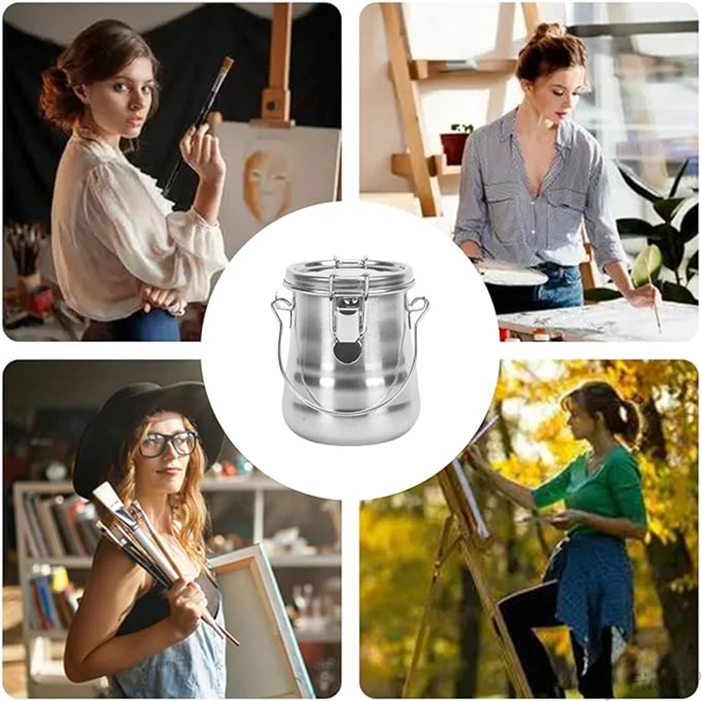 Watercolor Brush Container for Oil Painting Bath Tub Cleaners, Double Layer Stainless Steel Cleaning Bucket image 6