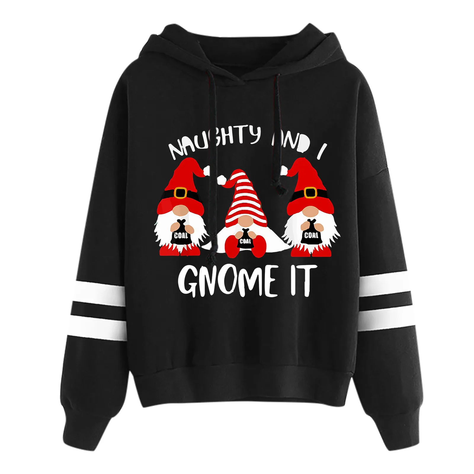 2024 Pullovers Tops Women Christmas Cartoon Gnome Print Hooded Sweatshirt Stripe Long Sleeve Ropa De Mujer Versatile Sudaderas