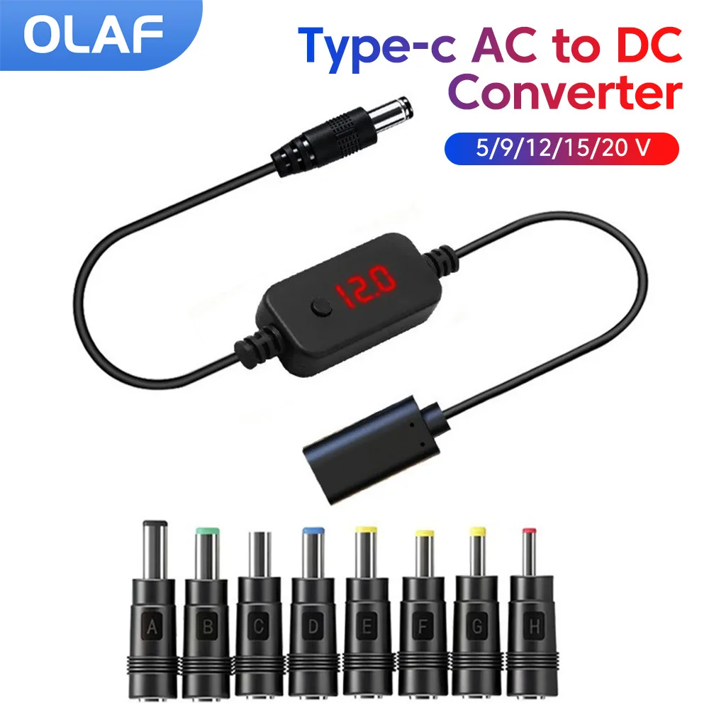Type C To DC Power Boost Cable USB C Female to 5V/ 9V/12V/15V/20V DC Male Converter Adjustable Voltage Cable For Wifi Router