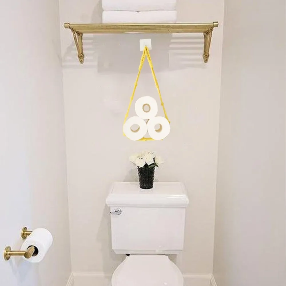 Hanging Toilet Paper Towel Holders Nordic Style Bathroom Decor Roll Storage Net Bag Wall Mounted Kitchen Basket Towel Rack
