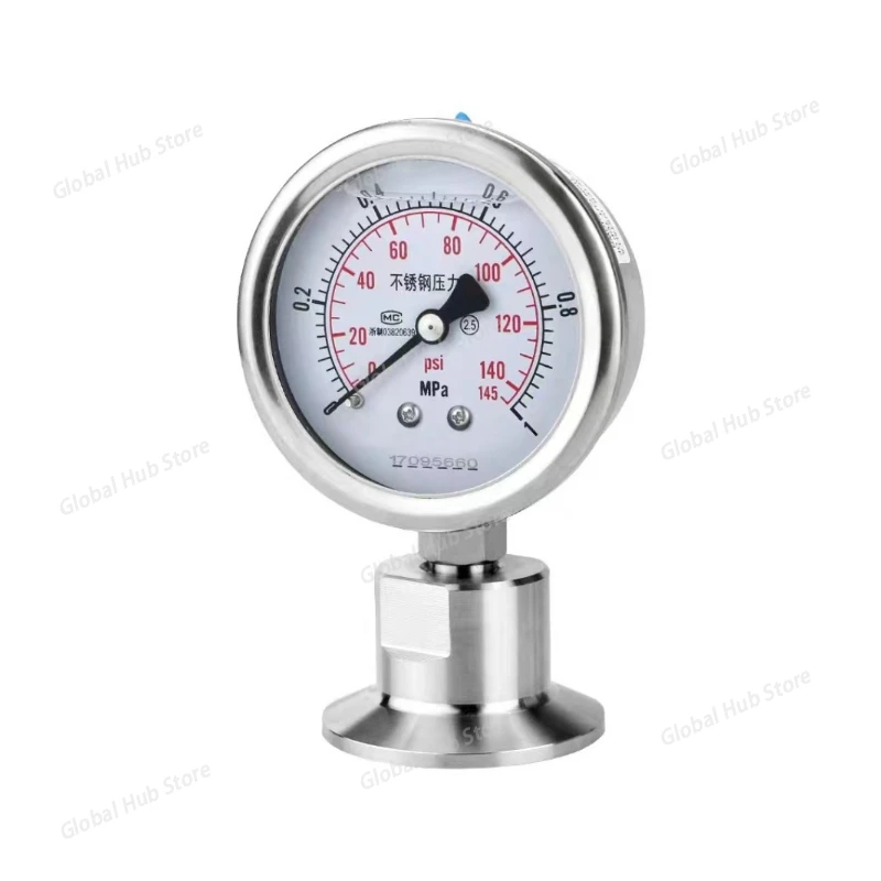 

Мембранный манометр YTP-60BF Быстросъемный гигиенический зажим Тип Полностью нержавеющая сталь Противоударный мембранный патрон 50,5 мм