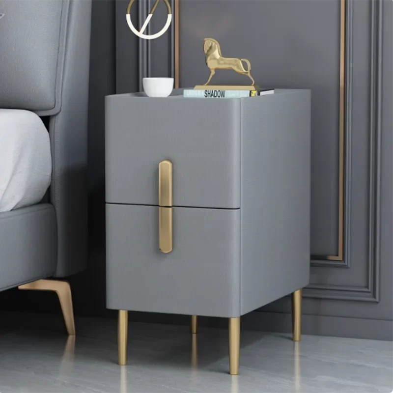 Aesthetic Vintage Nightstand Narrow Kawaii Natural Japanese Nightstand Modern Minimalist Golden Legs Wood Mesita Home Furniture