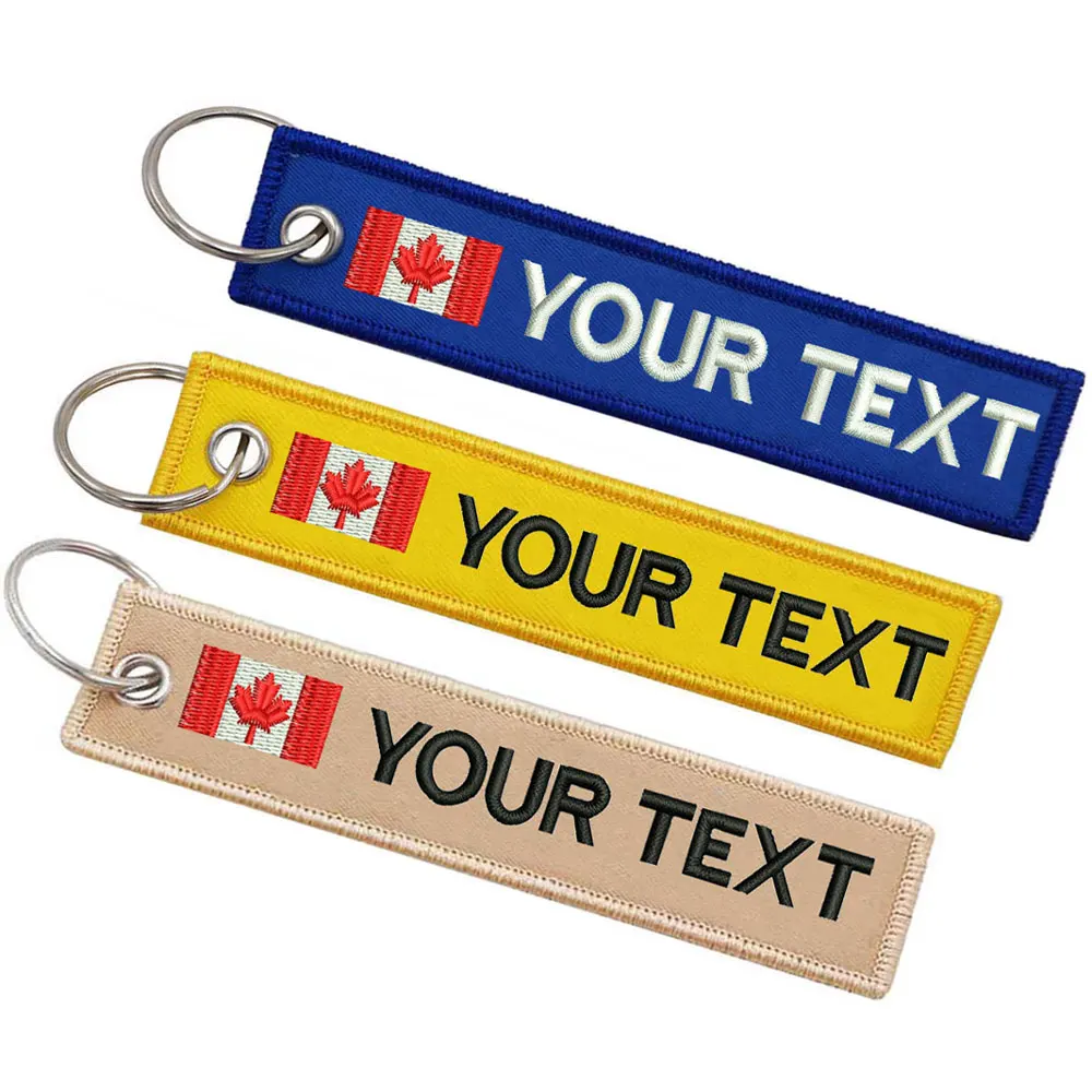 Porte-clés personnalisé avec étiquette de texte personnalisée, sensation du Canada, broderie double face pour voitures Hurcycles, jouets RL