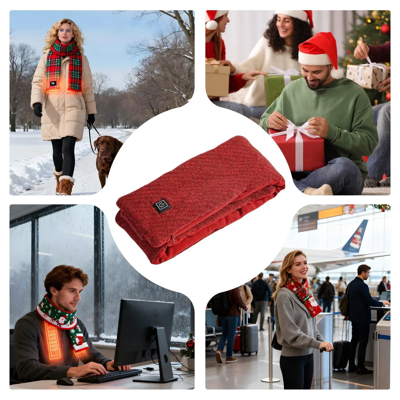 ساخنة وشاح عيد الميلاد تحت عنوان الطقس البارد الرقبة أدفأ التدفئة الكهربائية وشاح للنساء الرجال له لها الكبار الأب الأم الزوج #5