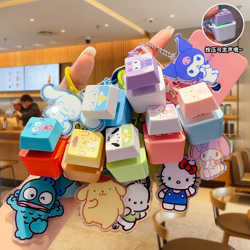 Genuine Sanrio Light Sound Press Button Stress Relief Keychain Adorable Bag Pendant Anime Figures Unique Gift For Friends Family