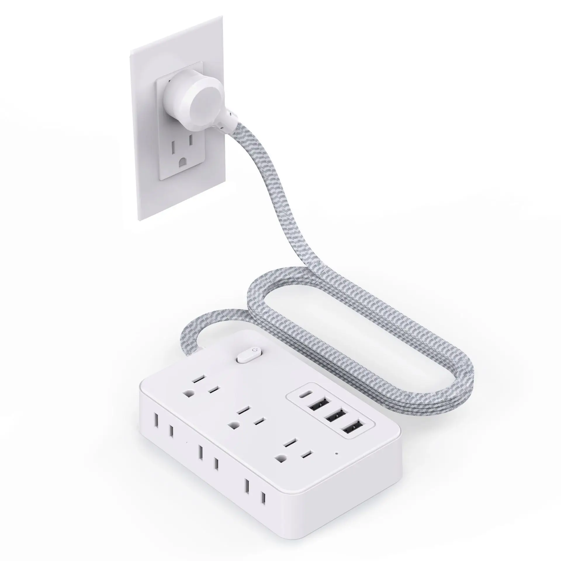 American Standard Corded Power Strip with USB C Power Outlet and Lightning Protection Braided Wire for Efficient Device Charging