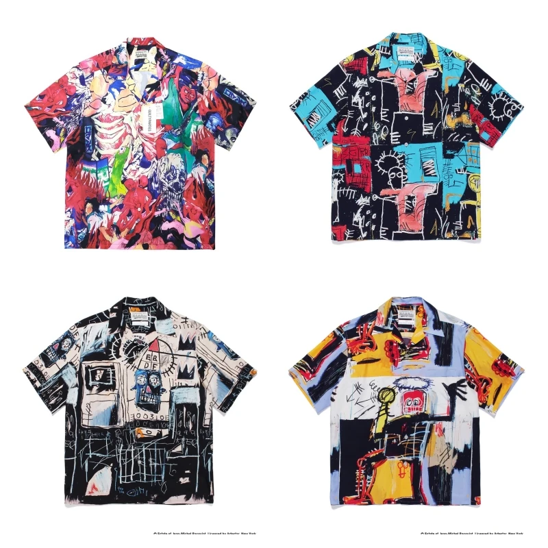 

Streetwear Graffiti WACKO MARIA Shirt High Quality Summer Mens Womens Cuban Neck Hawaiian Short Sleeve Shirt