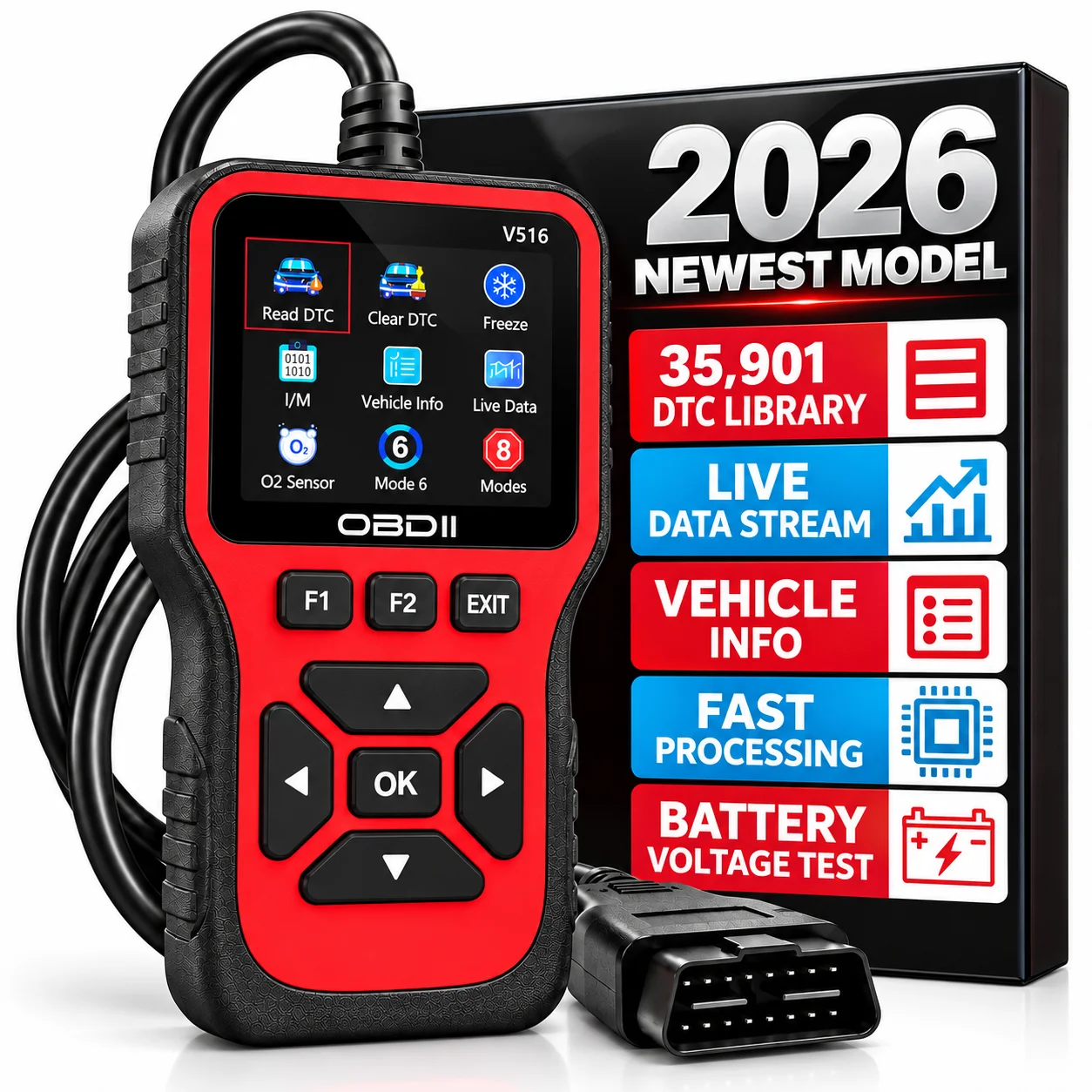 V516 Obdii Code Reader Car Diagnostic Tool Engine Fault Code Scanner Read Clear Dtc Check Engine Light Reset O2 Sensor I/M Readi