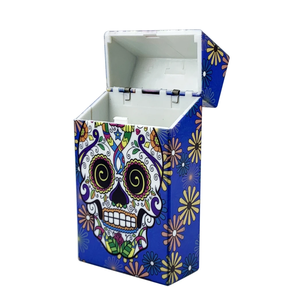 Plastic Cigarette Case Skull Pattern Cigarette Holder Box for Men Women 20pcs Regular King Size Cigarettes,Gifts for Dad Husband