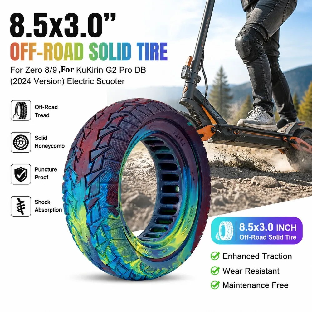 8,5x3,0 Offroad-Vollgummireifen, Geeignet für Zero 8/9 & KuKirin G2 Pro DB (Modell 2024) Elektroroller 8,5 * 3 Farbige Reifen