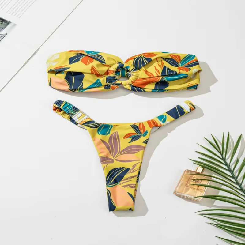 

Bikini fashion with circular ring, strapless and back-tie, sexy two-piece swimsuit