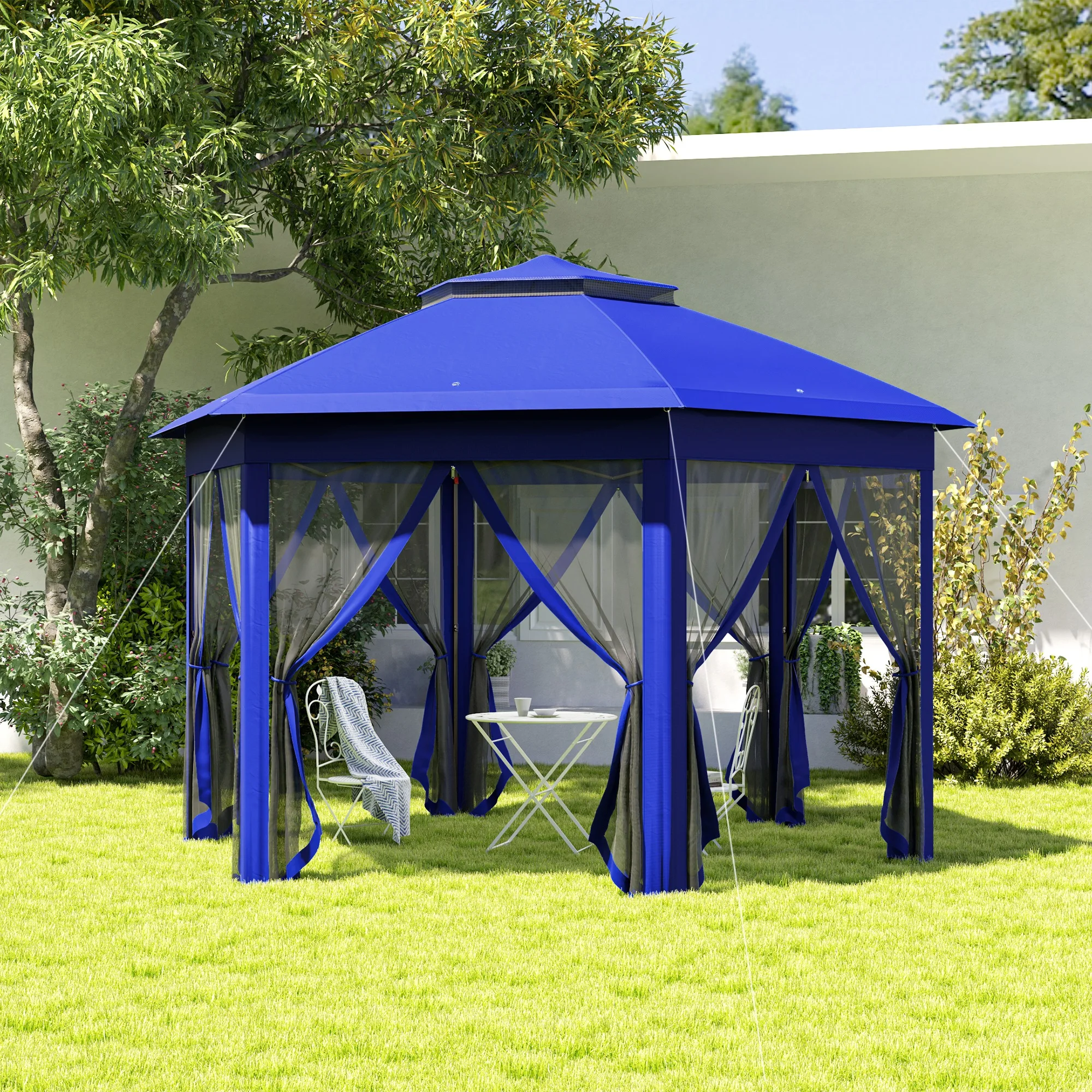 13' x 13' Pop Up Gazebo Hexagonal Canopy Shelter with 6 Zippered Mesh Netting for Patio Backyard Garden Wedding Party