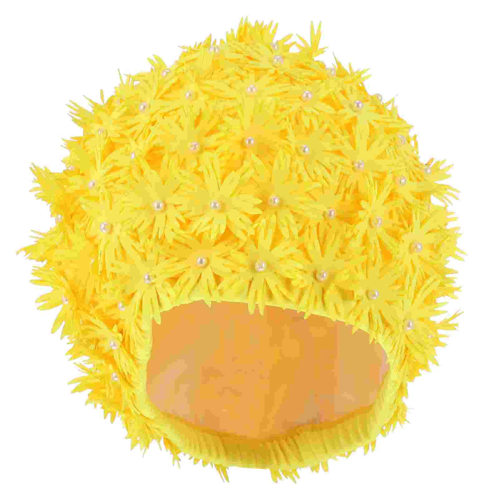 Women Swim Bathing Caps Retro Petal Swimming Hat Floral Yellow Nylon Adult