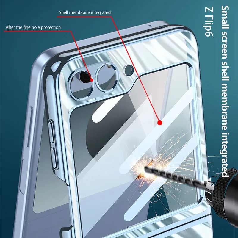 Electroplated Phantom Phone Case For Samsung Z Flip 6 5G Z Flip6 Shell Film Integrated With Tempered Film Drop-proof Cover