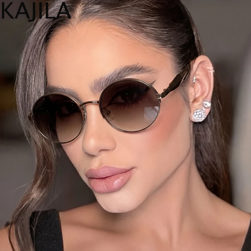 

Fashion Round Punk Sunglasses Women 2026 Luxury Designer Retro Blue Gradient Steampunk Metal Frame Sun Glasses for Ladies Shades