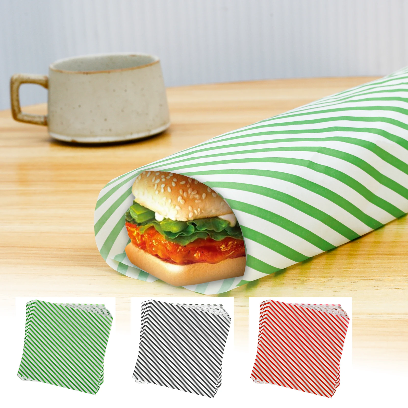 200 Sheets Food Wrapping Paper Striped Print Dry Waxed Deli Paper Oil Resistant Sandwich Paper Wraps Large Sandwich Paper Liners