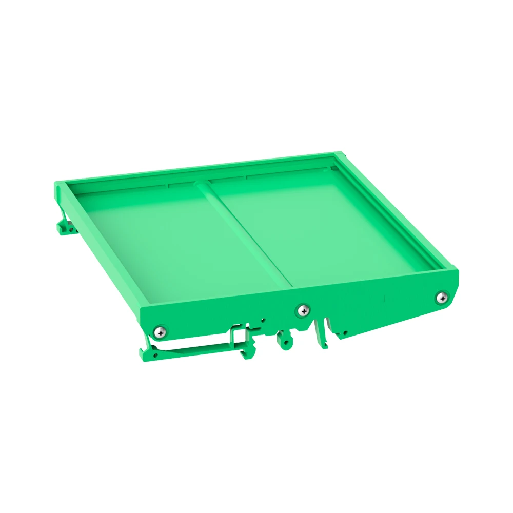122mm-wide, single-layer, slim-profile, customizable-length PCB module bracket base compatible with DIN rails