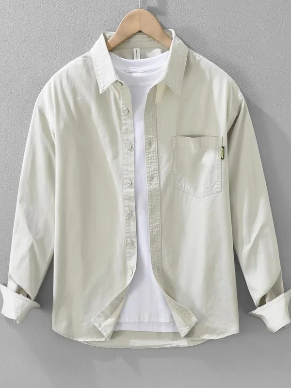 

Style Men's Long Sleeve Shirt Casual Chic Fashionable Versatile Spring Autumn Pure Color Outerwear Polyester Fiber