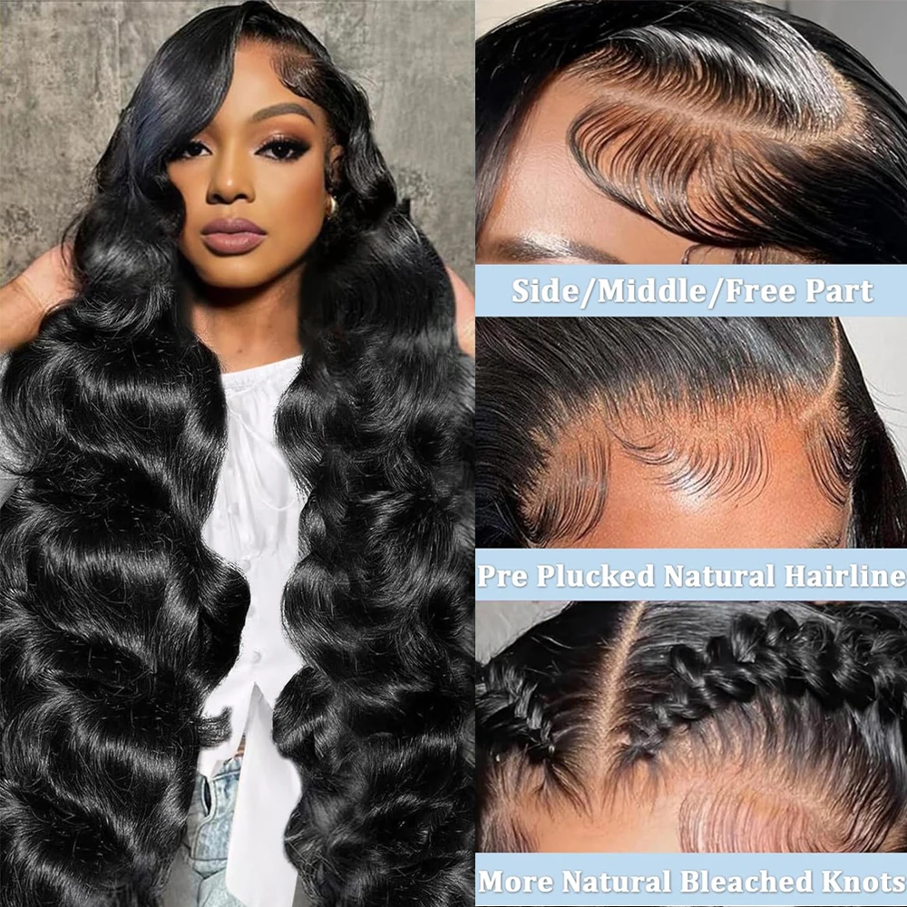 13x6 13x4 Body Wave Lace Front Wigs Human Hair Pre Plucked 200% Density HD Transparent Lace Frontal Wigs for Women image 3