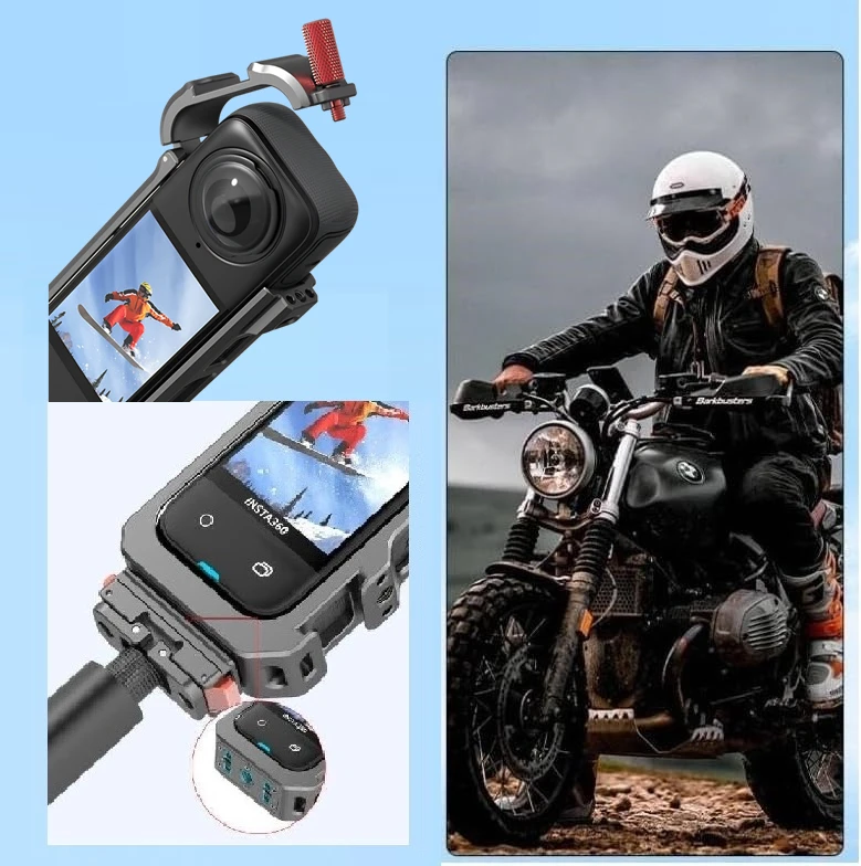 insta360-x4-アクションカメラ用クイック放熱メタルケージ保護フレーム、コールドシューマウント穴とシリコンカバー付き