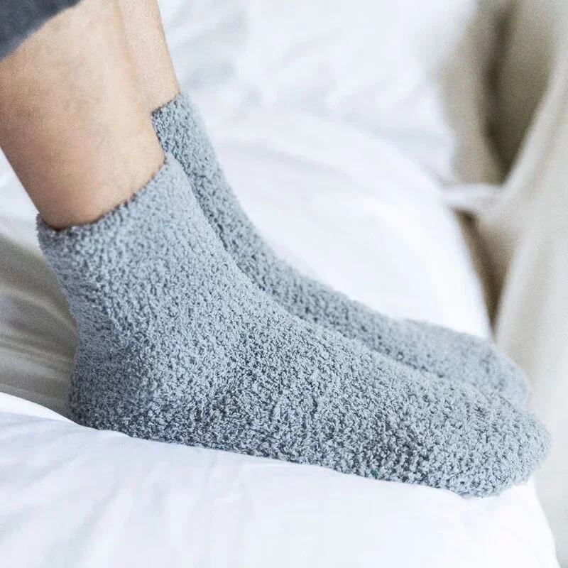 1/3Pairs Winter Men\'s Fleece Socks Thermal Coral Fleece Pure Color Warm Thicken Soft Mid-tube Floor Home Sleep Socks for Women