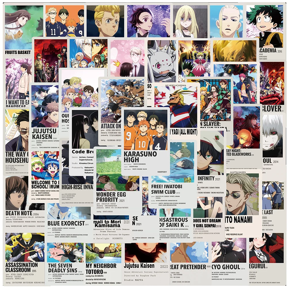 10/30/50pcs Cool Mixed Japanese Anime Poster Stickers My Hero Academia Haikyuu!! Cartoon Decals Sticker for Diary Phone Luggage