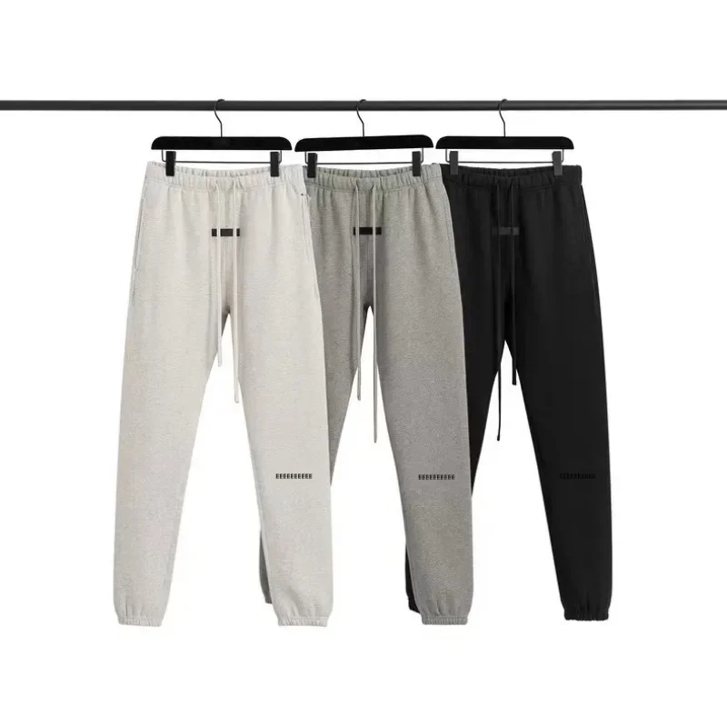 Pantalones informales para hombre temporada 8, diseño de lujo, dos filas, pantalones de chándal con logotipo de letra flocada, pantalones pitillo de algodón sueltos de alta calidad para hombre