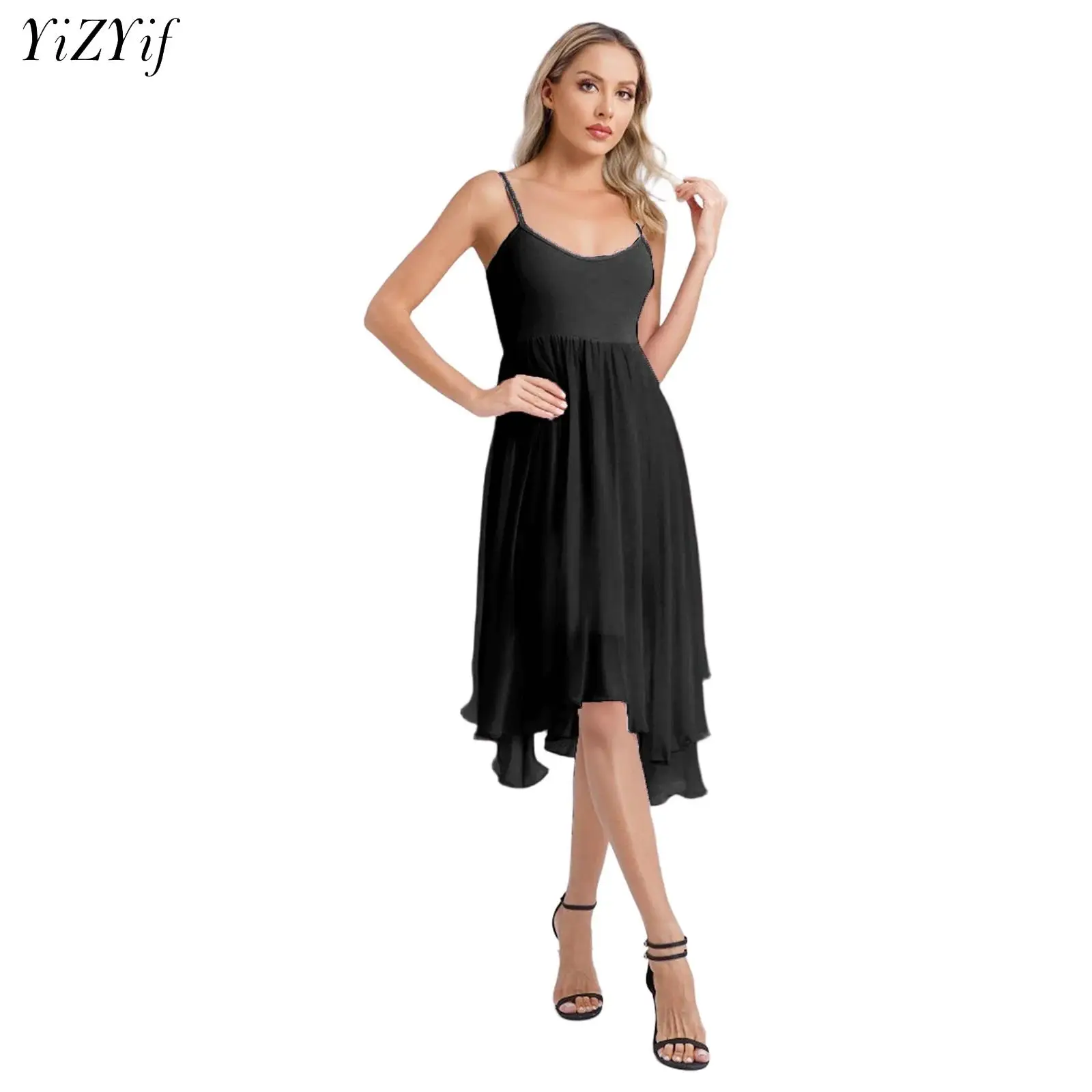 

Women Lyrical Dance Cami Dress One-piece Leotard with High-low Skirt Leotard Dresses Ballerina Ballet Figure Skating Dancewear