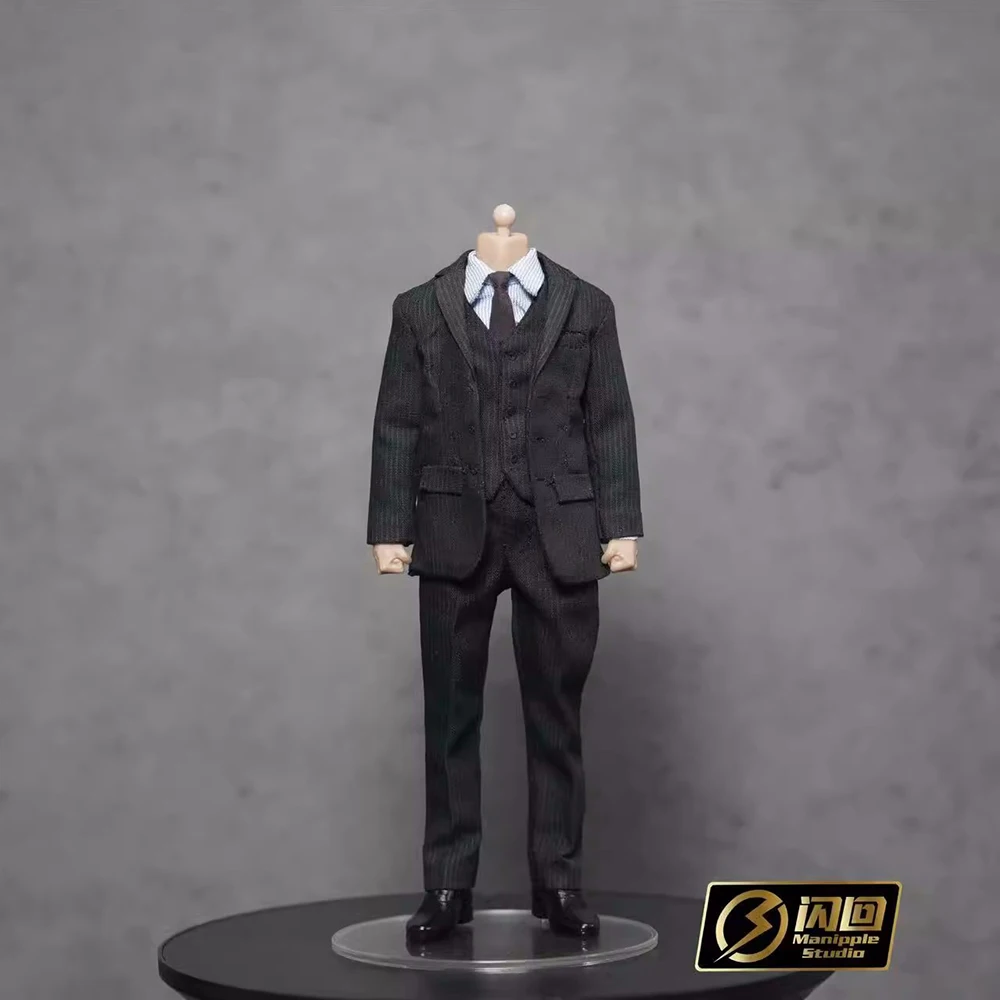 Manipple Studio 1/12 Black Stripe Suit Body with Replace Hands Fit 6'' Manipple Studio SHF MAFEX Male Head Sculpts