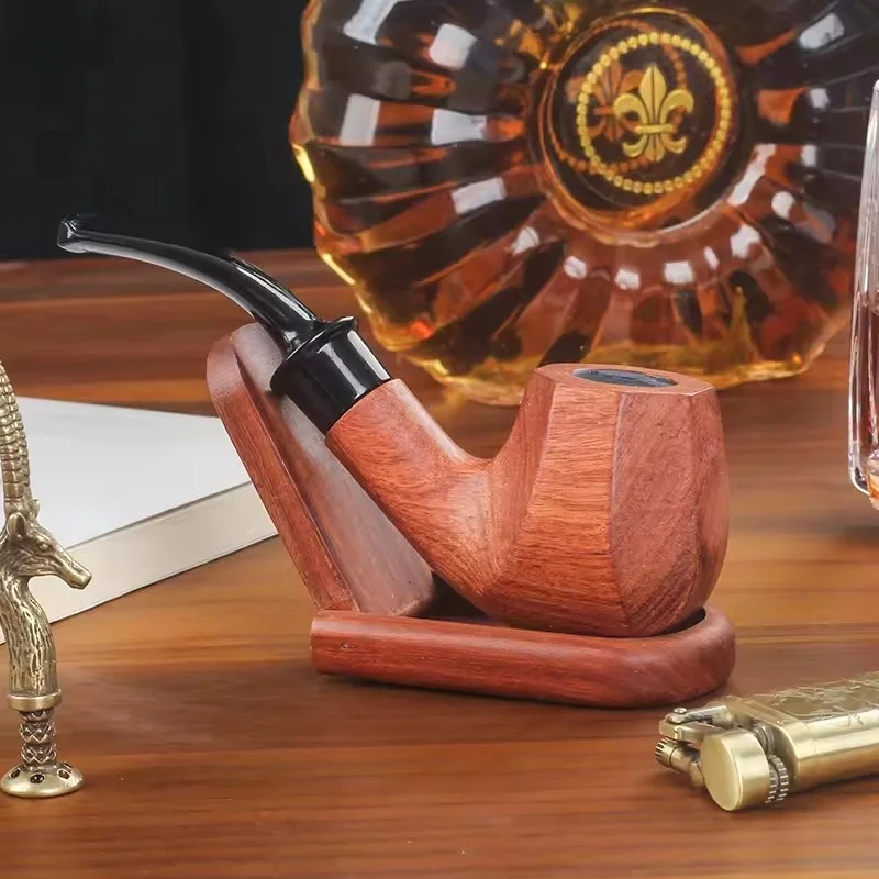 Handmade Rosewood Pipe, Creative Octagonal Pot Portable Men's Old-fashioned Hookah, 9mm Smoke Channel Military Plug Tobacco Pipe