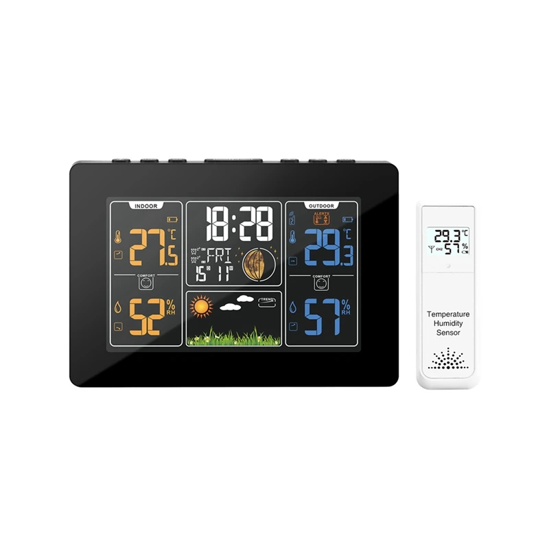 PT201C Digital Alarm Wall Clock Wifi Weather Forecast Station Hygrometer Thermometer Moon Phase Weather Forecast