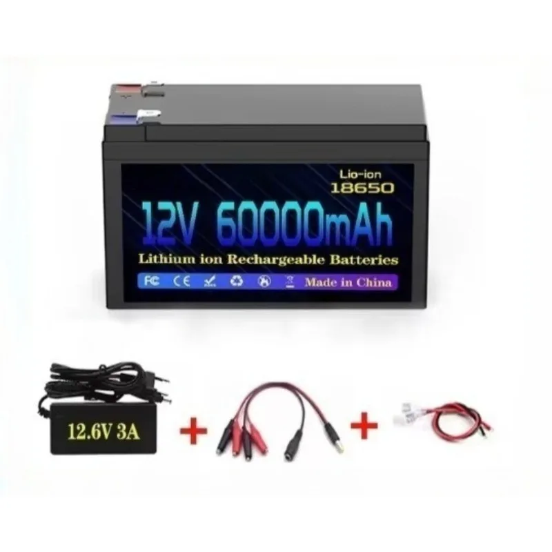 12V 60Ah 80Ah 100Ah 120Ah Lithium Battery for Electric Bicycle Electric Scooter Solar Street Light Batteries+12.6V 3A EU Charger