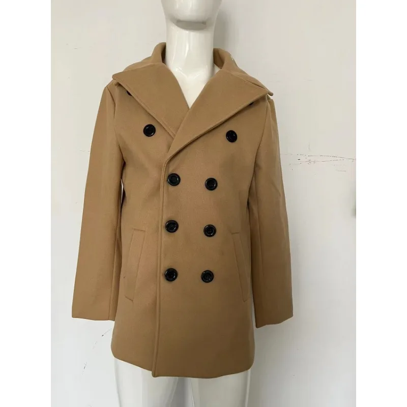 Navy Coat Retro Mens Mid Length Long Sleeved Jacket Autumn and Winter Fabric Jacket