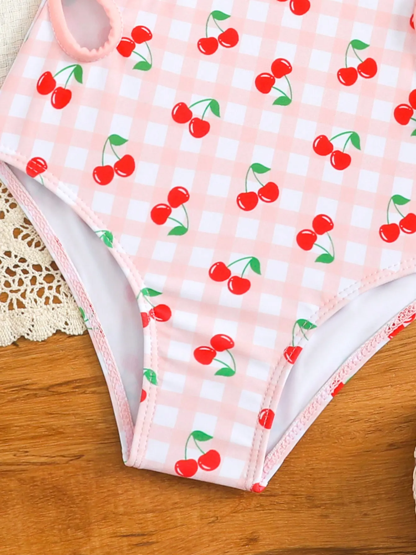 2025 الصيف 4-7 سنوات ملابس سباحة للفتيات قطعة واحدة ملابس السباحة الجوف الكرز الطباعة ملابس السباحة للأطفال الصيف بيكيني ثوب السباحة #5