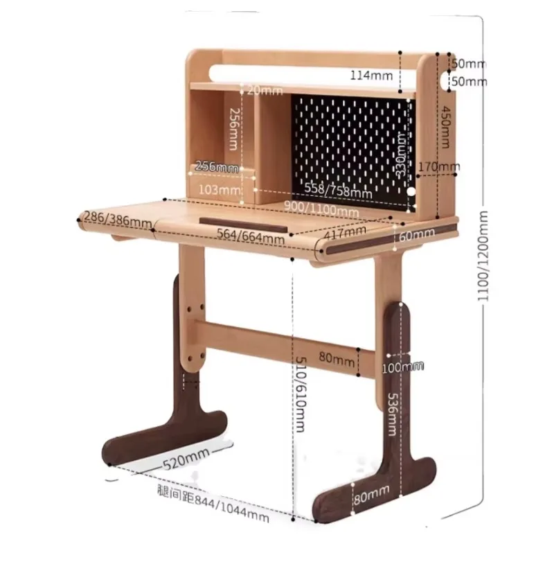 E216B Beech Wood + Black Walnut Wood Up-and-Down Lifting Kid and Children and Student Learning and Study Table and Desk