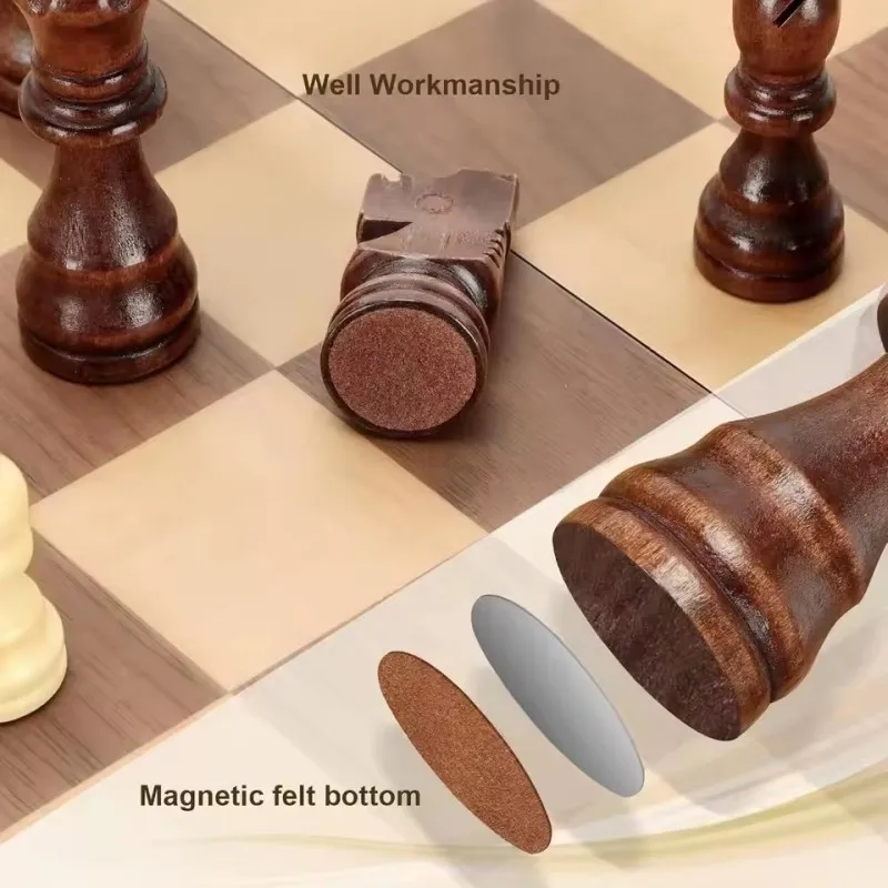 Wooden Magnetic Chess Set for Adults Kids Chess Board with Handmade Pieces Folding Portable Travel Unique Chess Sets Game
