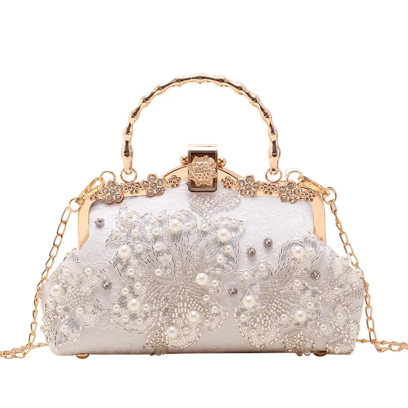 خمر حقيبة الزفاف الموضة الزهور الماس مقبض علوي قفل أكياس سلسلة المرأة الكتف حقيبة كروسبودي حقائب اليد النسائية المحافظ #6