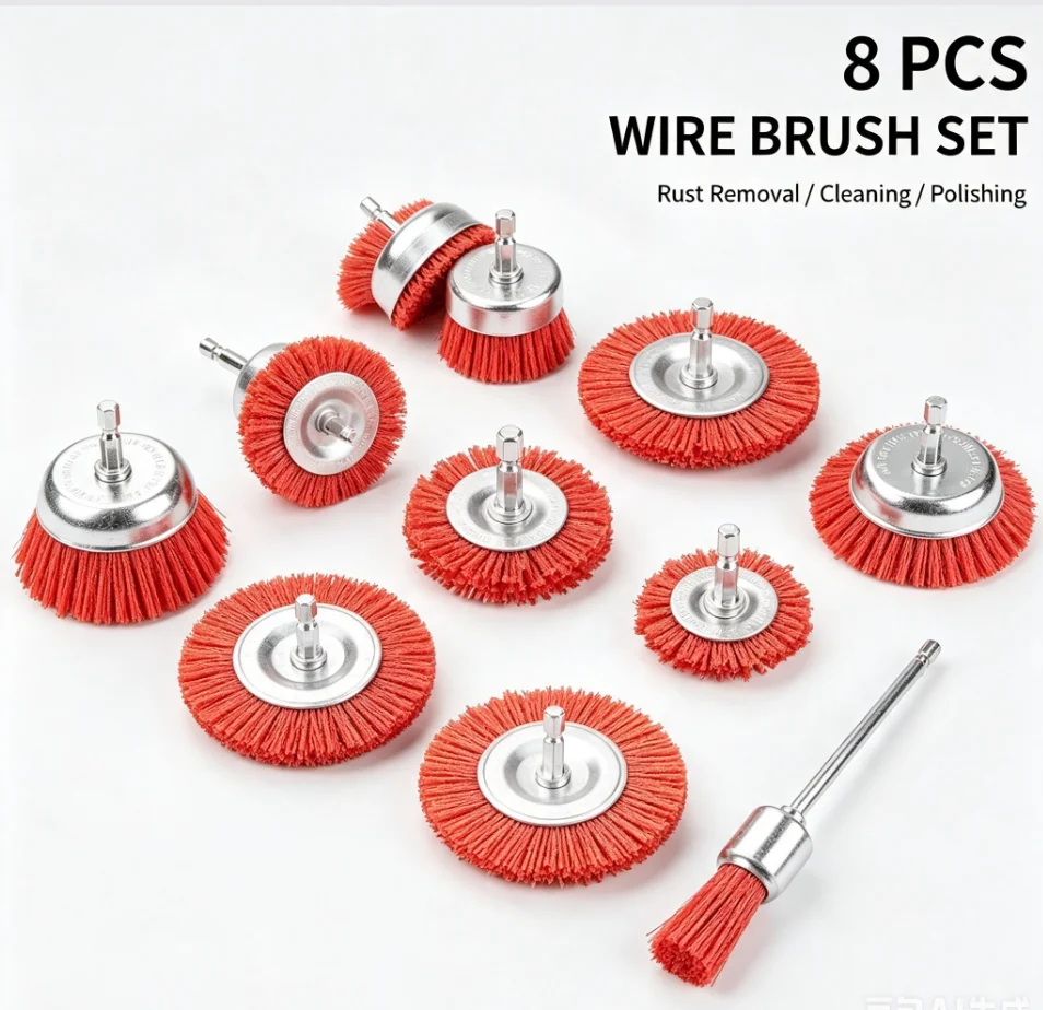 1pc Nylon Filament Brush 20-100mm Cup/Pen/Flat Drill Brush with 1/4