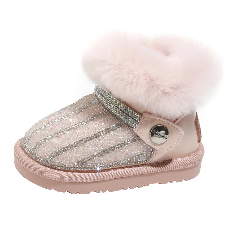 

Детские зимние сапоги, зимние плюшевые полусапожки принцессы с толстой изоляцией для маленьких девочек, нескользящая хлопковая обувь на мягкой подошве для девочек