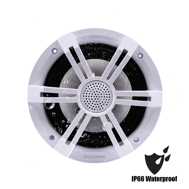 GUZARE Marine Speakers with RGB Lights,150Watts*2Pcs,IP66 Waterproof,White,for Boat / Home Music Party